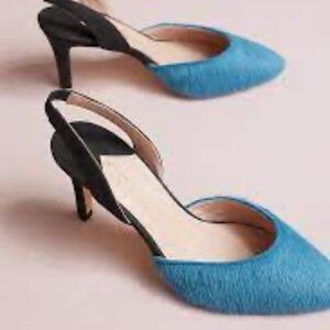 Carmen Salas Slingback Aqua Pumps sz 9 Fur Blue